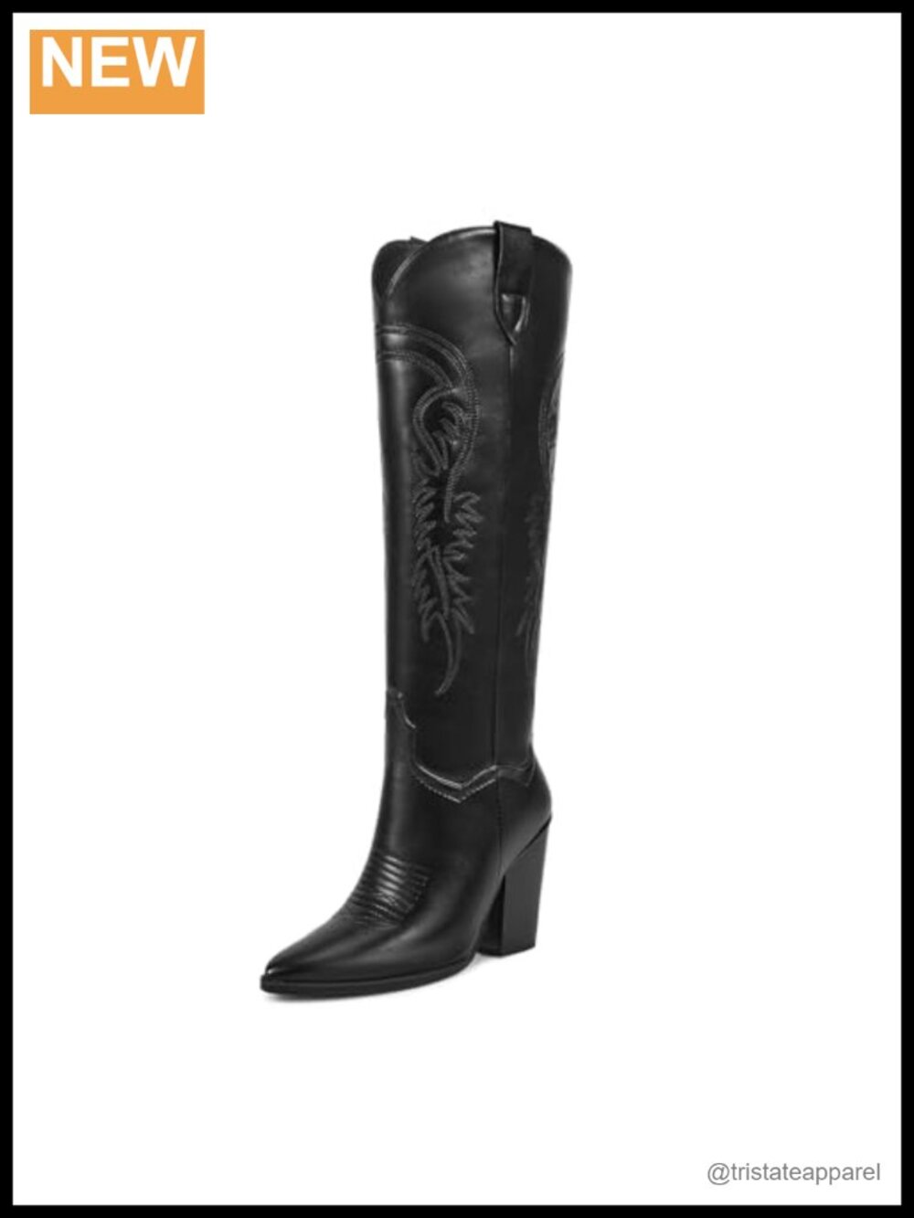 Women's Knee High Cowboy Boots Faux Leather Pointed Toe Block Heel Embroidered